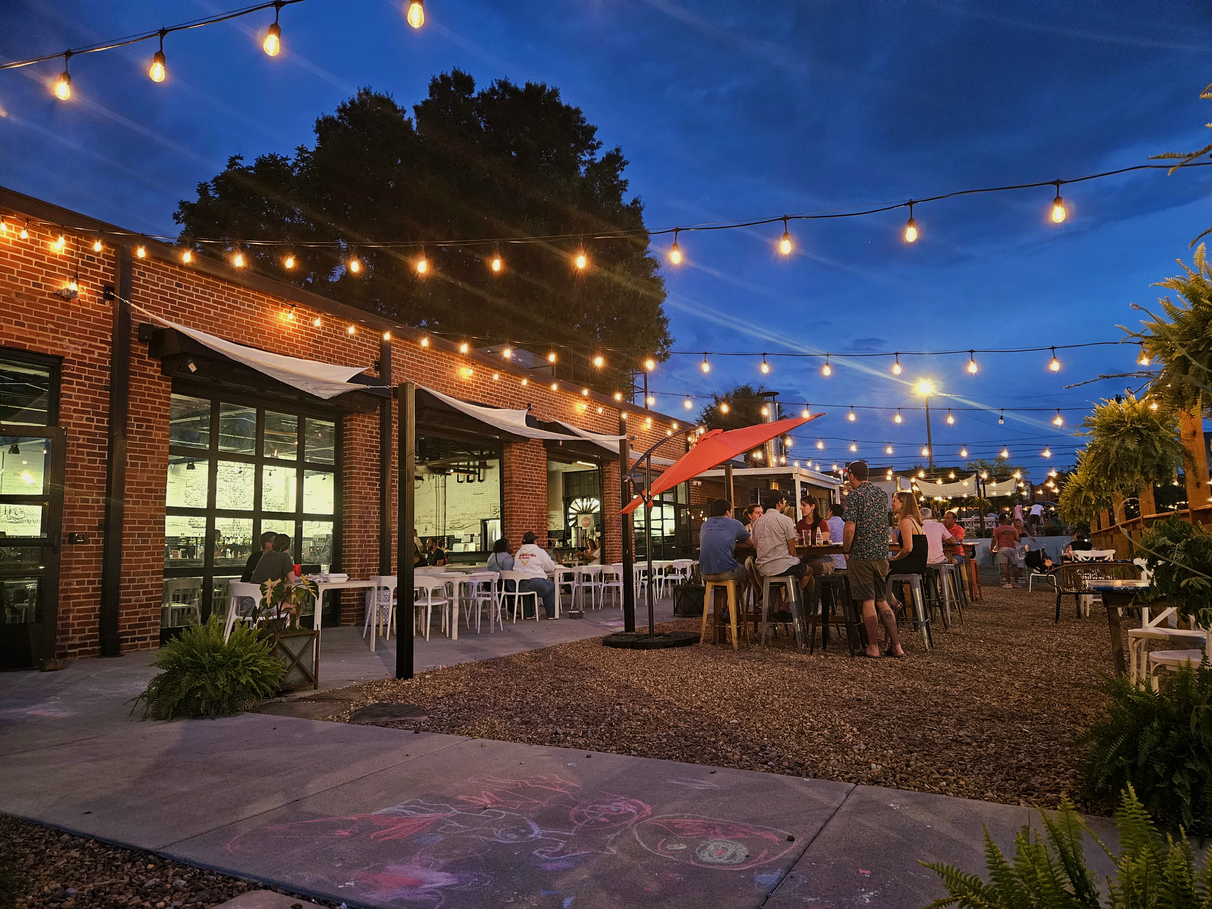 Outdoor patio at East of Texas restaurant in Winston-Salem