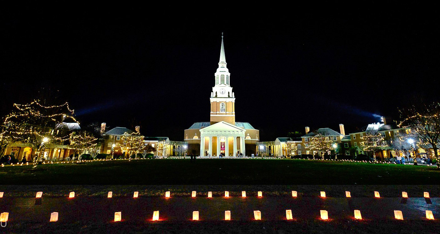 Luminaries at Wait Chapel on the WFU Campus for Lovefeast