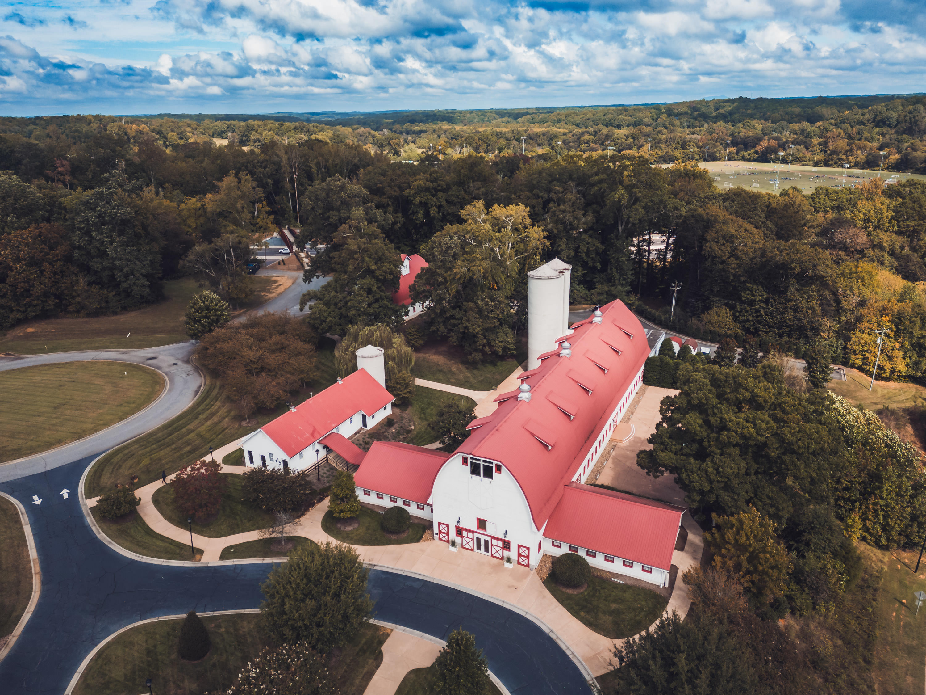 An aerial photo of Winmock at Kinderton Event Venue near Winston-Salem, North Carolina.