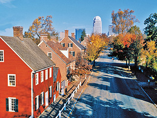 Old Salem looking towards the downtown skyline