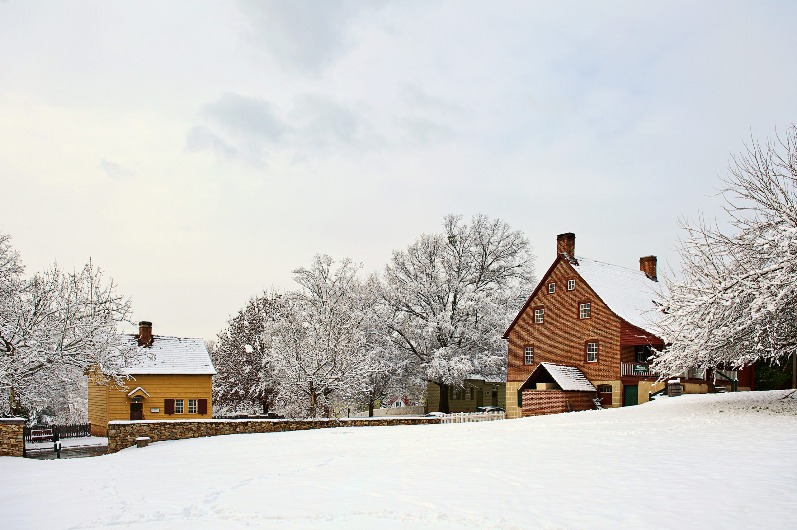 A snowy day in historic Old Salem, North Carolina