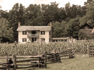 A stylized photo of Horne Creek Historic Farm located in the Yadkin Valley near Winston-Salem.