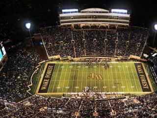 An overhead shot of Allegacy Stadium, home of the Wake Forest University Demon Deacons,
