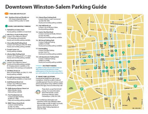 Parking guide map for downtown Winston-Salem