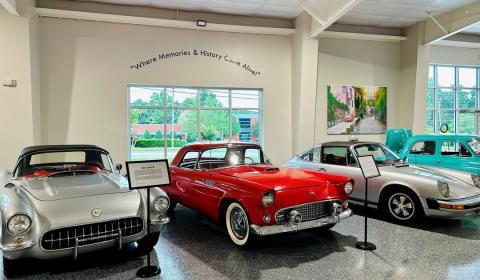 Three classic cars on display at the Kernersville Auto Museum.