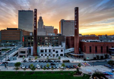 A sunset at Bailey Park South in the Innovation Quarter neighborhood of Winston-Salem