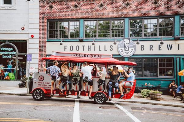 Trolley Pub Winston-Salem in front of Foothills Brewery Photo