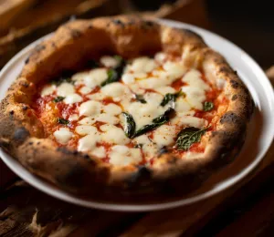 A classic margherita pizza fresh out of the oven at Mission Pizza in Winston-Salem