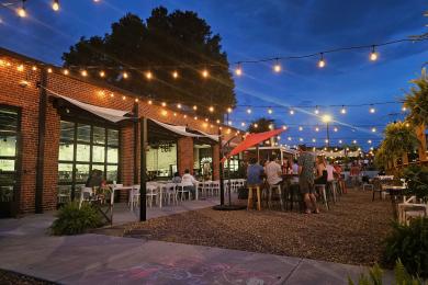 Outdoor patio at East of Texas restaurant in Winston-Salem