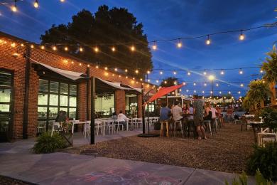 Outdoor patio at East of Texas restaurant in Winston-Salem
