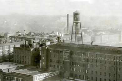 The Winston-Salem skyline circa 1930, looking west toward the tobacco factories in an area now known as the Innovation Quarter