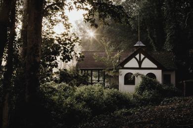 The boathouse at Reynolda Gardens, where the Lady in White is often seen