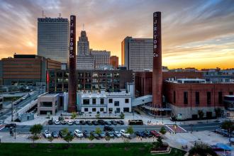 A sunset at Bailey Park South in the Innovation Quarter neighborhood of Winston-Salem