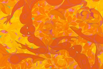 Above Image: Tunji Adeniyi-Jones, "Untitled (Orange Figures in Orbit)," 2024. Courtesy of the artist Photo