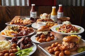 A table of food at Little Richards BBQ in Winston-Salem, North Carolina