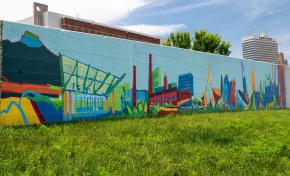 Jessica Singerman Mural, located along the Long Branch Trail in downtown Winston-Salem.