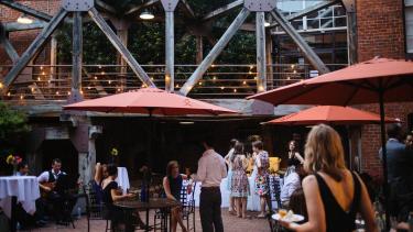 Historic Brookstown Inn lower courtyard event group
